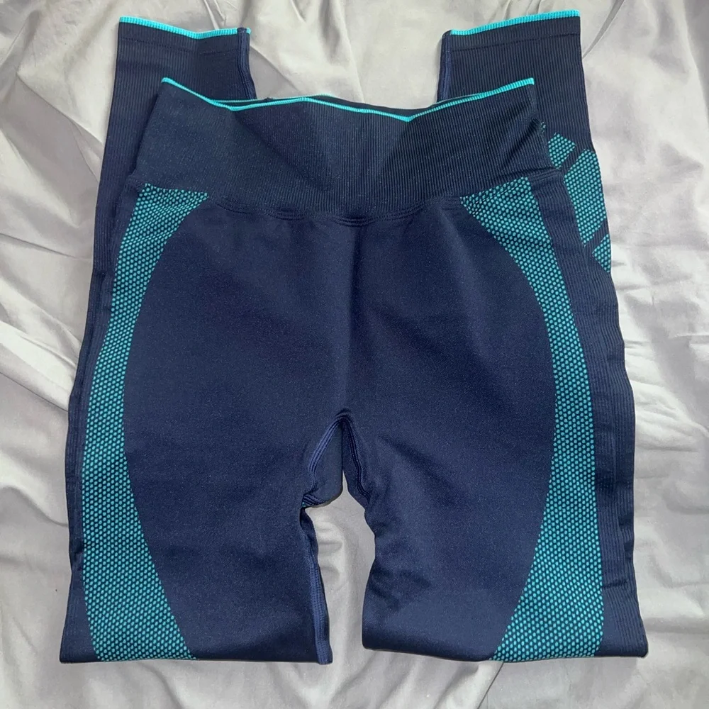 Victoria’s Secret pink leggings navy and aqua blue - Picture 2 of 4